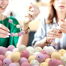 Cuentas sólidas y estampadas de silicona de 12 mm/15 mm, cuentas sueltas, cuentas focales para hacer joyas DIY, bolígrafo con cuentas de plástico, llavero, adorno de coche, accesorio de bolso y teléfono móvil, pulsera, suministros de joyería