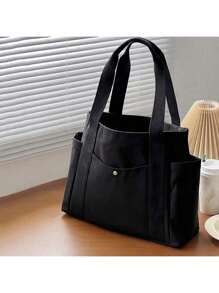 1 pièce/2 pièces Grand sac fourre-tout en canevas, sac à bandoulière avec plusieurs poches, sac de course réutilisable, facile à transporter avec une poignée confortable, pour un usage quotidien et comme cadeau. Sac à main portable pour l'école, le travail et les courses