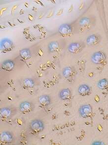1Pc Gradient Floral Nail Stickers Acrylic Sliders Golden Pink Blossoms Flowers 5D Embossed Nail Slider Decals Self-Adhesive Nail Art Supplies Manicure Decor