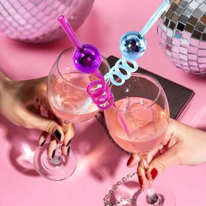 Disco Ball Reusable Drinking Straw (1 PACK, 1 Count) – Fun And Glittery Party Accessory For Cocktails, Mocktails, Bridal Showers, Bachelorette Parties, And Rodeo-Themed Events.
