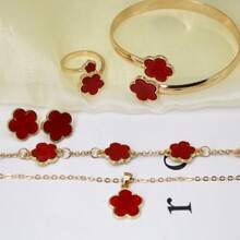 1 套时尚简约优雅三叶草首饰套装，百搭别致的设计适合情人节和日常佩戴 - 紅色 - 查看 3