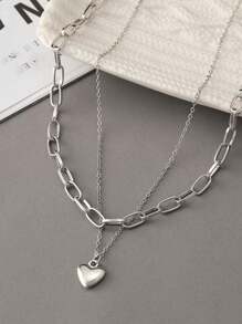 1pc Romantic Double-Layer Heart Pendant Necklace