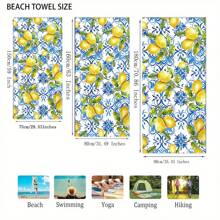 1 pieza Toalla de playa de microfibra ultra suave con estampado de limón - Absorbente, secado rápido, adecuada para nadar, acampar, bañarse y decoración del hogar, esenciales de viaje, accesorios de viaje, artículos esenciales de playa