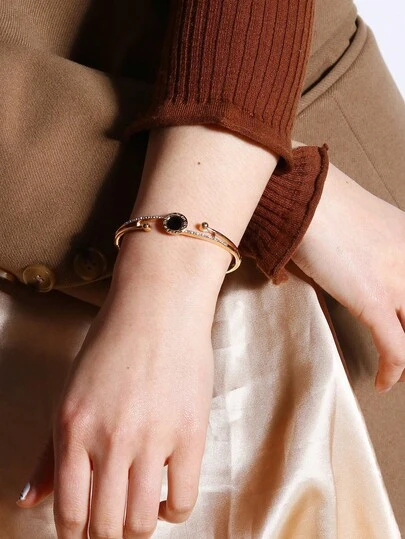 1pc Roman Numeral Detail Rhinestone Decorated Bracelets, Golden Bracelet For Women's Fashion Jewelry, Daily Accessory Perfect For Graduation, Back-To-School, Mother's Day, And Friendship Bracelets