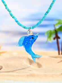 1 pieza Collar colgante de estilo marino con cuentas de vidrio y perlas de colores a la moda, adecuado para el Día de San Valentín, parejas, mejores amigos, regalos para fiestas familiares, vacaciones en la playa, uso diario para mujeres