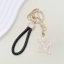 1pc Premium Braided Leather Keychain With Shiny Gold 26 Letter Charms Pendant - , Fashionable And Multifunctional Women Keychain - Various Colors, Perfect Accessory For Car Owners, Stylish Gift Idea - Multicolor - View 2