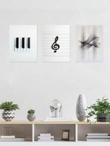 3pcs Musica Symbol Poster, Piano Keys Canvas Print Wall Arts, Spinning Figure Poster, Abstract Dance Art Prints, Minimalist Design Room Aesthetic, Contemporary Art Artwork, Modern Home Decor, Room Aesthetic, Posters, Ideal Gift, Optional Frame ,Wall Art With Frame