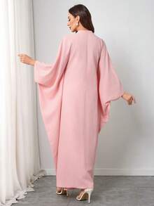 女士春夏纯色纽扣休闲长衬衫搭配阔腿裤。优雅的冬季女士服装，适合度假和约会，端庄大方 - 粉色 - 查看 3