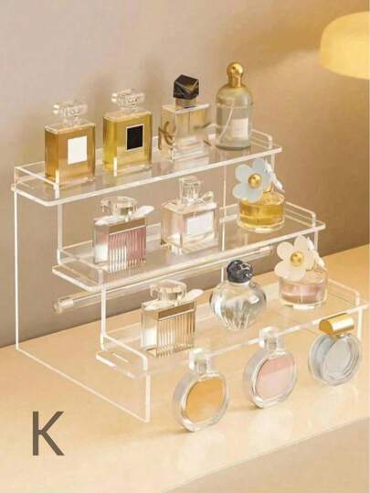 1pc-Acrylic Cosmetic Organizer, Multi-Layer Transparent Display Stand, Suitable For Perfume, Skin Care Products, Bathroom, Bedroom, Home Decoration, Reinforced And Sturdy Trapezoidal Design