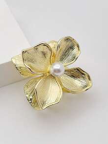 1pc Women's Zinc Alloy Gold Flower & Faux Pearl Batik Hair Clip, Suitable For Beach Resort, Daily Use, Great Gift For Women's Day Summer Hair Claws Claw Clips Hair Clips Hair Jaw Clip Hair Clamps Hair Clutch Hair Catcher Clip Fall Winter Hair Accessories For Women For Vacation Outfits Woman - Gold - View 7