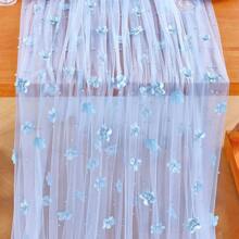 1pc Pearl Flower Tulle Table Runner, Pearl Chiffon Fabric, For Wedding Table, Bridal Shower, Bridal Veil, Birthday Party Decor