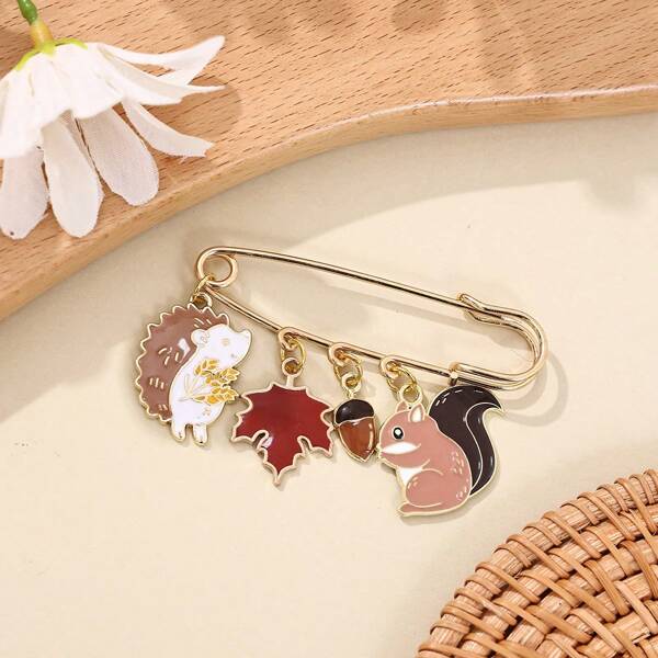 1 pieza Broche de aleación con diseño lindo y novedoso de erizo o ardilla, accesorio de ropa