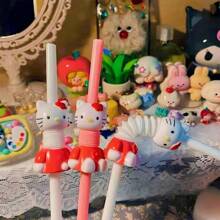 Sanrio 10 pezzi di cannucce con logo del cartone animato Hello Kitty, cannucce di ricambio da 40 once, 30 once e 20 once, cannucce in plastica riutilizzabili a tema Hello Kitty, forniture per feste a tema Ringraziamento, Natale, Ognissanti, forniture per il ritorno a scuola