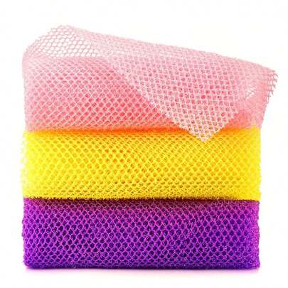 3 Pieces African Bath Sponge African Net Long Net Bath Sponge Exfoliating Shower Body Scrubber Back Scrubber Skin Smoother,Great For Daily Use (Pink,Yellow,Purple)