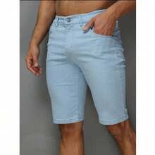 Wholesale Men's Bermuda Jeans Lycra Elastane - Baby Blue - View 1
