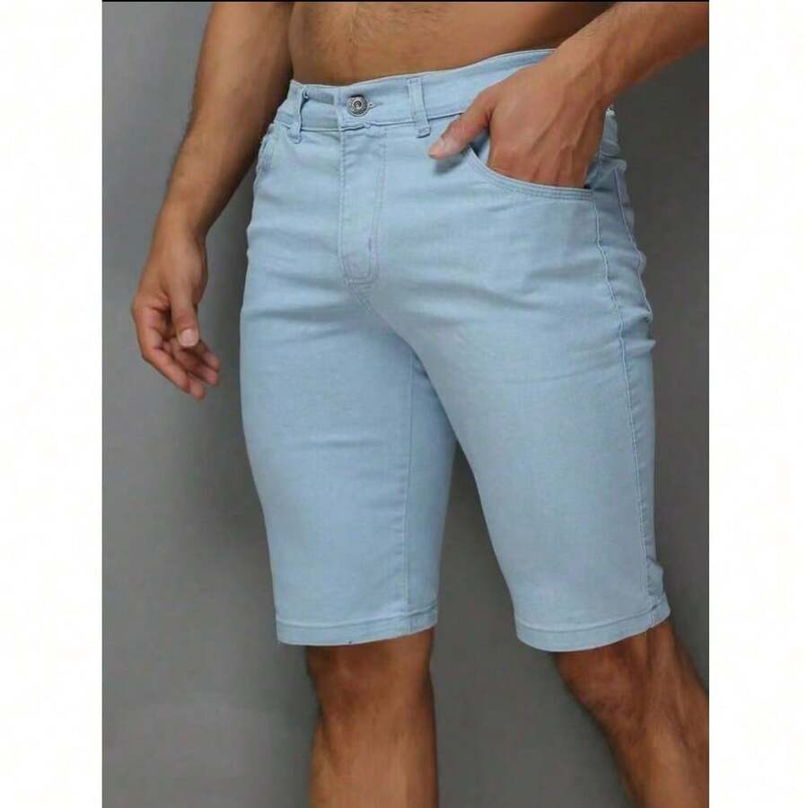 Wholesale Men's Bermuda Jeans Lycra Elastane - Baby Blue - View 1