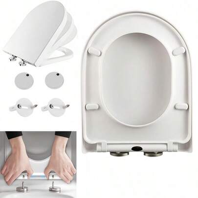 Soft Close Toilet Seat Cover – D-Shaped Antibacterial Bidet-Compatible Hygienic Toilet Seat With Quick Release Hinges, 360° Rotation For Easy Cleaning, No-Slam Quiet Closing, Universal Fit For Home/Hotel/Office (White)