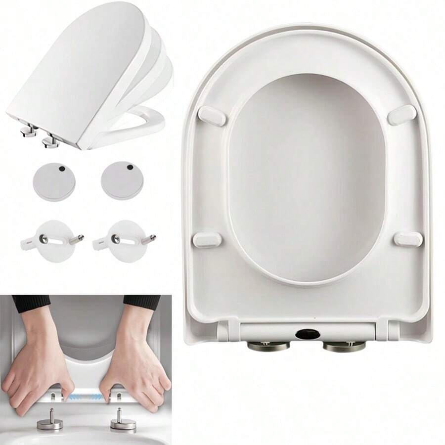 Soft Close Toilet Seat Cover – D-Shaped Antibacterial Bidet-Compatible Hygienic Toilet Seat With Quick Release Hinges, 360° Rotation For Easy Cleaning, No-Slam Quiet Closing, Universal Fit For Home/Hotel/Office (White)