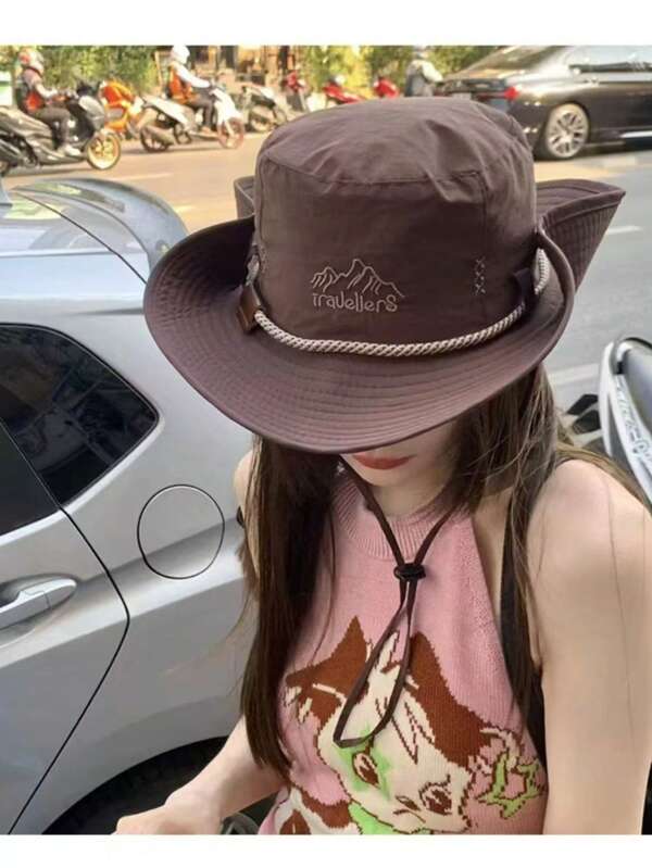 Breathable Hiking Cap For Men & Women, Japanese Style Drawstring Fishing Sun Hat, Western Cowboy Hat, Cute Plaid Bucket Hat For Women, UV Protection Wide Brim Sun Hat, Autumn/Winter New Korean Version Outdoor Sun Hat, Retro Plaid Bucket Hat For Women, Black Versatile Flat Top Bucket Hat