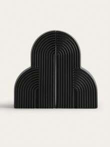 2pcs/Set, Stylish Resin Bookends, Arch Shape Matt Stripe Bookends, Black/White Decorative Ornaments For Home Office Desk Bookshelf Decoration, New Home New Year Gifts - Multicolor - View 14