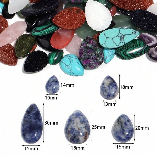 5pcs Or 10pcs/Pack Natural Water Drop Shape Cabochon Gemstones, Multi-Styles Loose Stones For Handmade DIY Jewelry Making Like Necklace, Ring, Bracelet, Vintage, Amethyst, Charoite