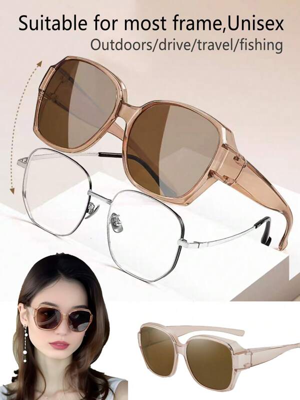 1pc Polarized Glasses Special Glasses For Myopia, Large-Frame Fashion Glasses For Men And Women, Full-Cover Glasses Accessories, Men And Women's Fashion Glasses Are Suitable For Summer Sun Protection, Beach Vacations, Outdoor Sports, Parties, Travel, Self-Driving, Fishing, Street Photography Decoration Accessories, Glasses In A Variety Of Colors (Black Glasses, Purple Glasses, Red Glasses, Brown Glasses) For Summer Beach Vacation,Outdoor,Travel