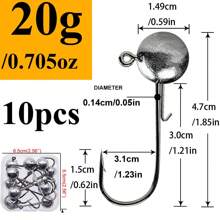 10pcs A Box 2g-20g All Size Head Jigs Hook Ned Anti-Baiting Head Hook Soft Bait Hook, Accessories For Fresh Water And Salt Water Fishing - Perfect For Soft Worm Fishing