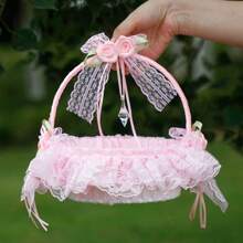 Elegant Lace Fabric Wedding Basket, Bridesmaid Handheld Flower Basket For Western Wedding Decor