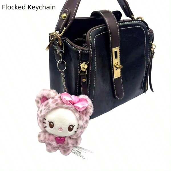 Sanrio 1 pièce Mignon Porte-clés décoratif pendant série ours léopard Sanrio Hello chat pour sac à dos, fourrure veloutée. Pendentif femme dessin animé chat chat décoratif pour sac