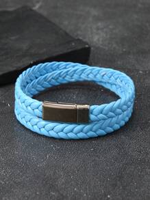Pulseira de couro trançado multicamadas, acessório minimalista e personalizado com fecho magnético para casais, adequada para uso diário e presente