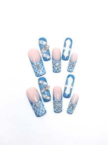 10 Pieces Of Handmade Armor With 3D Butterfly Strap And Diamond Decoration, Mysterious, Elegant, Playful, Cute, And Can Be Worn Repeatedly As A Gift For Friends During Festivals Press On Nails Nail Supplies Nails