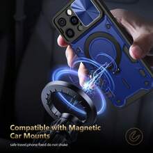 磁铁和支架全新军用级保护手机壳，带 360 度旋转环支架，兼容 Apple 11/12/13/14/15/16 Pro Max、Galaxy S22/S23/S24+、Honor、OPPO、VIVO、Pixel 6/7/8/9 Pro 防水防震防摔防刮 - 藍色 - 查看 4