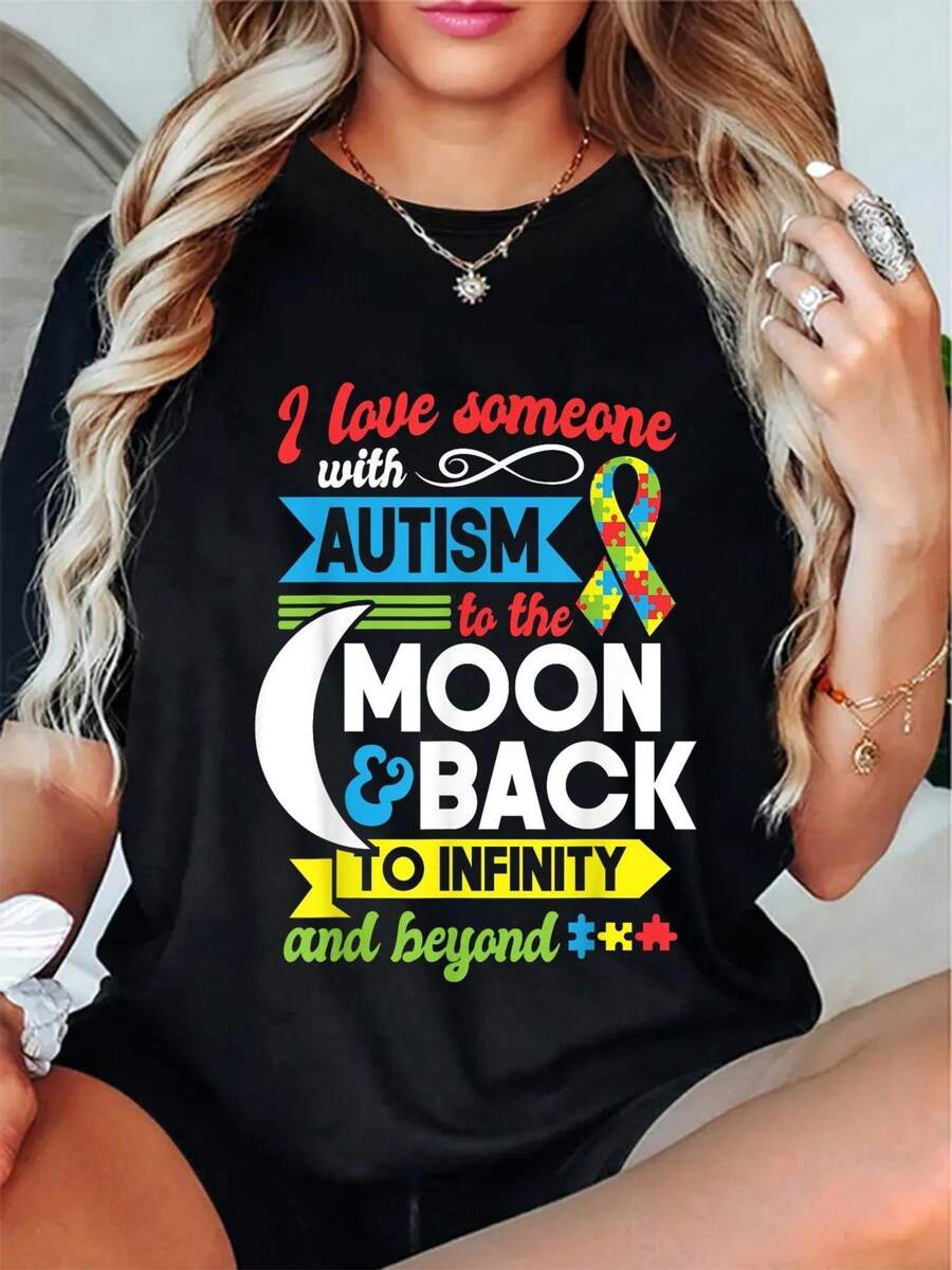 Awareness-Shirt - 'I Love Someone With' Design, Round Neck, Short Sleeve, Washable, Soft, Black With Colorful Printcotton Menkpop Labor Day Men Clothing Manfinity Romwe Shirts Men Shirts Graphic Tees Camisas Para Hombre Graphic Tees Graphic Te