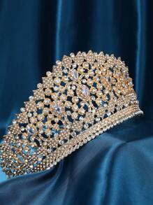 Elegant Baroque Style Bridal Crown, Gold-Color Metal Gem Decorated Headband For Women. Suitable For Wedding, Birthday Party, Halloween Party, Ladies Attire Decoration.