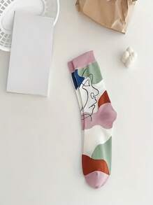 5 pares de calcetines de diseño de pintura abstracta para parejas, calcetines largos transpirables y que absorben la humedad para mujeres, calcetines cómodos y casuales unisex para todas las estaciones, otoño/invierno, estilo europeo