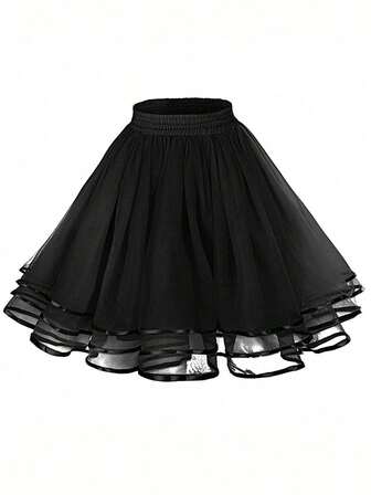 1 Pc Vintage Petticoat Tutu Skirt Underskirt Crinoline Dance Slip For Christmas Cosplay Costumes Party Black White Dark Green Red Fall Clothes For Women