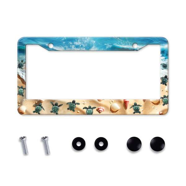2 Stücke originelle kreative Strand-Schildkröten-Design Kfz-Kennzeichenhalter aus Aluminiumlegierung, rostbeständiges Kfz-Zubehör geeignet für US/Canada Standard, für Frauen und Männer