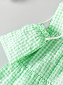 Vestido de princesa con mangas abullonadas y estampado floral diminuto para niñas, nueva llegada de verano