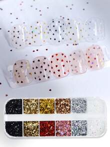 12片1毫米激光迷你心形和星形亮片美甲装饰片，可爱DIY美甲饰品配件，美甲用品 - 彩色 - 查看 2