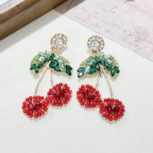 1 件时尚全水钻樱桃耳钉，韩国创意长耳环 - 彩色 - 查看 2
