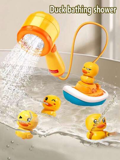 1 conjunto de brinquedos de banho para crianças, chuveiro com jato de água, pato pirata e pato amarelo, brinquedos de brincadeira aquáticos, interativos para pais e filhos, brinquedos de jogo aquático para piscina ao ar livre
