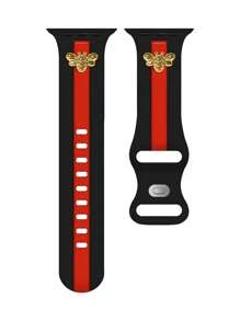 1 peça de pulseira de relógio de cor contrastante com decoração de abelhinha, pulseira de silicone macio e moderna adequada para Band Pulseira de 44 mm, 45 mm, 49 mm, 38 mm, 40 mm, 41 mm, 42 mm adequada para Series Ultra/SE/8/7/5/4/3/2/1 (apenas pulseira) Sem relógio