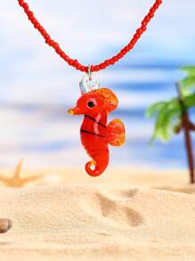 1 pieza Collar colgante de estilo marino con cuentas de vidrio y perlas de colores a la moda, adecuado para el Día de San Valentín, parejas, mejores amigos, regalos para fiestas familiares, vacaciones en la playa, uso diario para mujeres