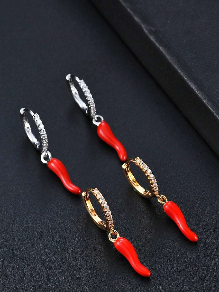 1 Pair Fashion & Cute Multi-Color Chili Pepper Copper Earrings, Suitable As Women Casual Gift And Everyday Wear - Multicolor - View 1