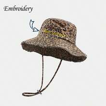 [Custom] 1pc Women's Leopard Pattern Fashionable Embroidery Bucket Hat, Versatile, Adjustable Circumference Design With Fuzzy Edge