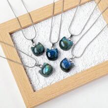 1PC Natural Crystal Black Tourmaline Labradorite Raw Stone Unpolished Gem Pendant Necklace Quartz Jewelry Women Necklace For Women Gifts