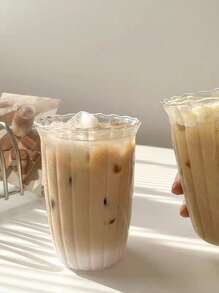 1 Coffee Shop Niche Retro Vertical Patterned Transparent Glass Water Cup Iced Latte Coffee Cup High Borosilicate Glass Single-Layer