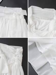 Falda blanca para mujer, falda corta de cintura alta con lazo y línea A, para verano - Blanco - Ver 11