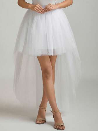 1 件高低薄纱裙，适合舞会、万圣节角色扮演晚会、黑粉色、淡粉色、红色、皇家蓝、勃艮第红秋季女士服装