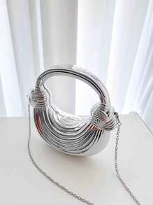 1pc Golden Plastic Acrylic Clutch Bag With Large Handle & Chain, High Capacity, Fashion Purse Suitable For Party/Banquet